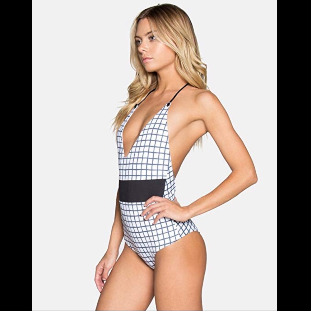 Tavik Swimwear Navy Plaid One Piece Size Large